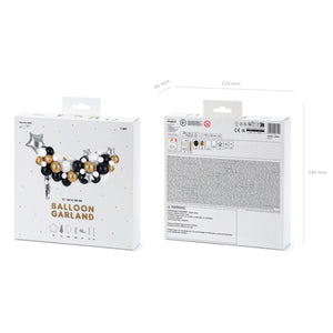 Black, Gold, & Silver Star Balloon Garland 5.5ft Packaged