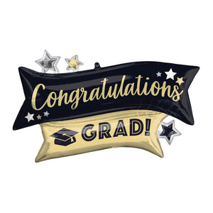 Black & Gold Congratulations Grad Balloon 38in | The Party Darling