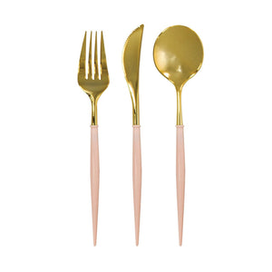 Blush Pink & Gold Plastic Cutlery Set for 8 | The Party Darling