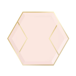 Blush Pink & Gold Hexagon Dessert Plates 8ct | The Party Darling