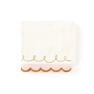 Cream, Pink & Gold Scallop Dessert Napkins 18ct | The Party Darling