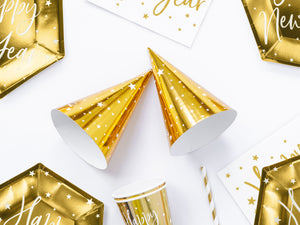 Gold Star Party Hats 6ct Happy New Year