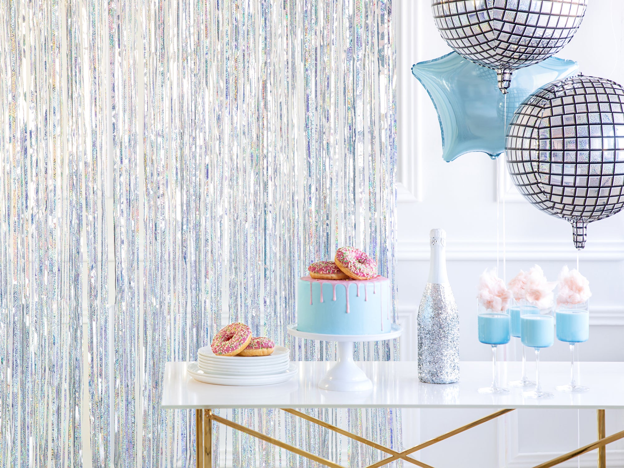 Silver Holographic Fringe Curtain Backdrop 3ft | The Party Darling