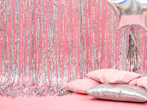 Silver Holographic Fringe Curtain Backdrop 3ft - The Party Darling