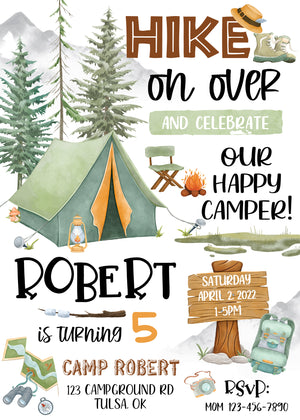 Happy Camper Birthday Party Printable Invitation Front | The Party Darling