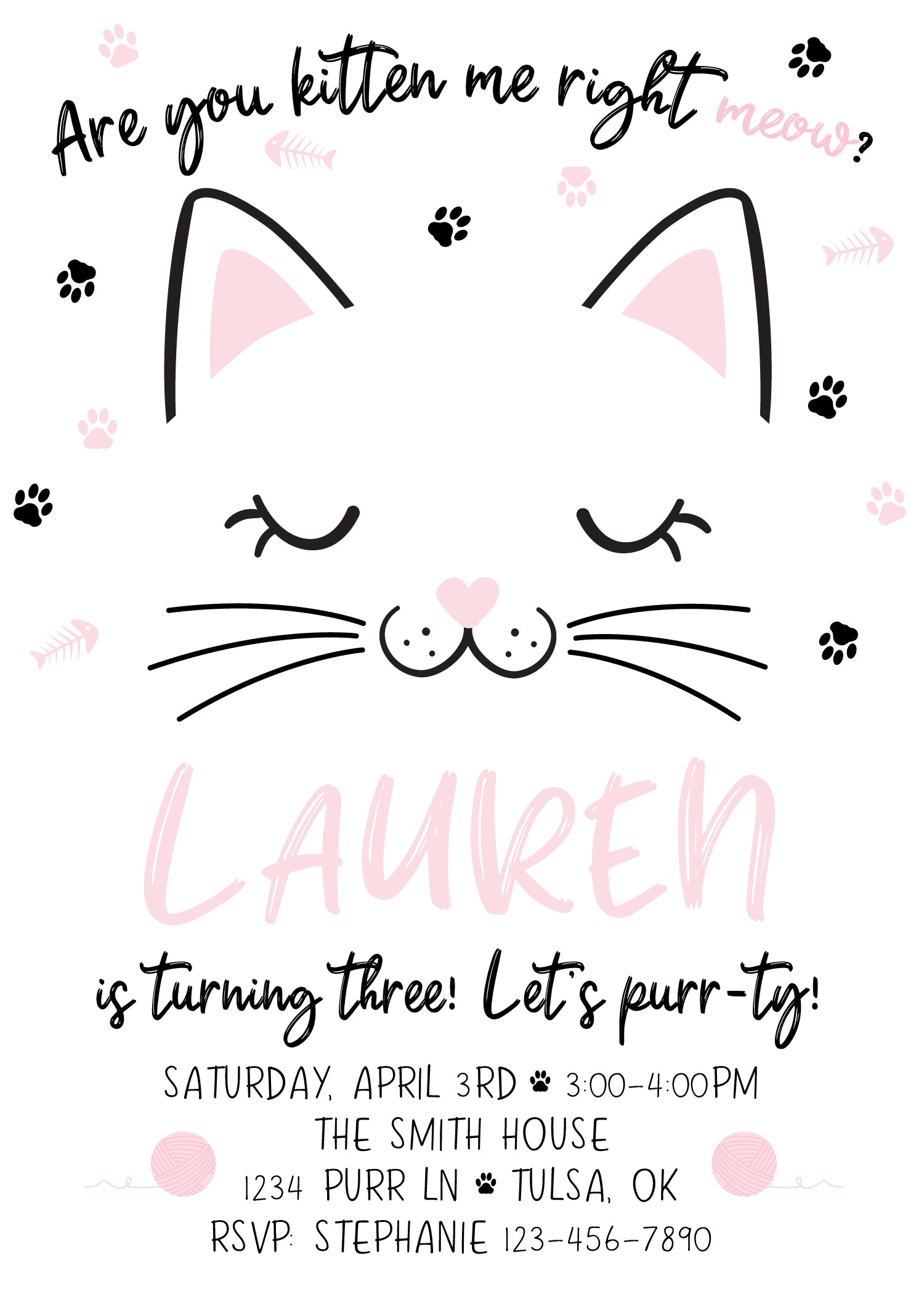 Purrfect Cat Pawty Digital Birthday Invitation Front | The Party Darling