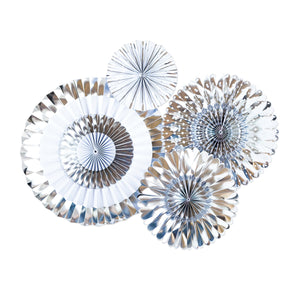 Silver Metallic Paper Fan Decorations 4ct | The Party Darling