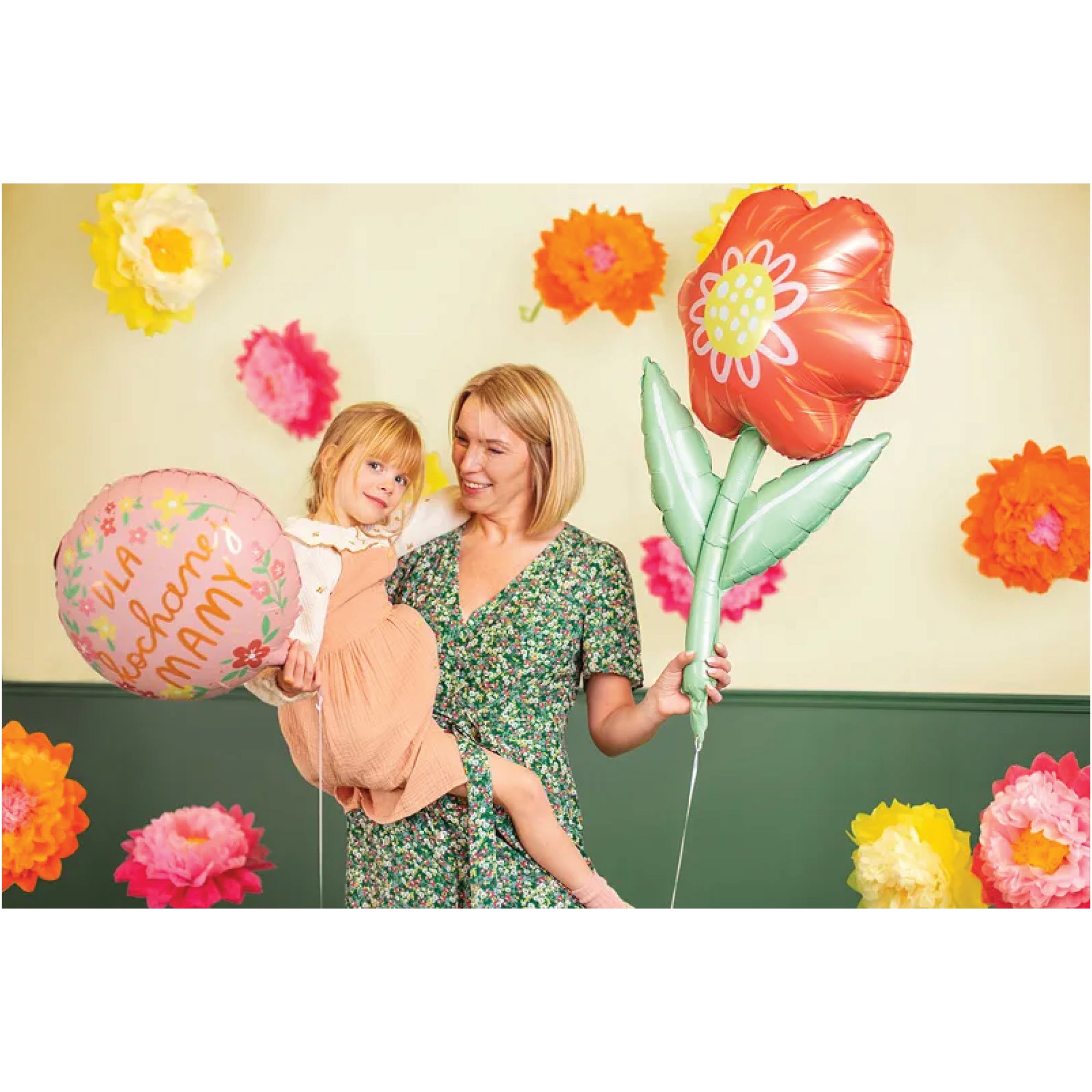 Coral Pink Stemmed Flower Foil Balloon 29.5in | The Party Darling