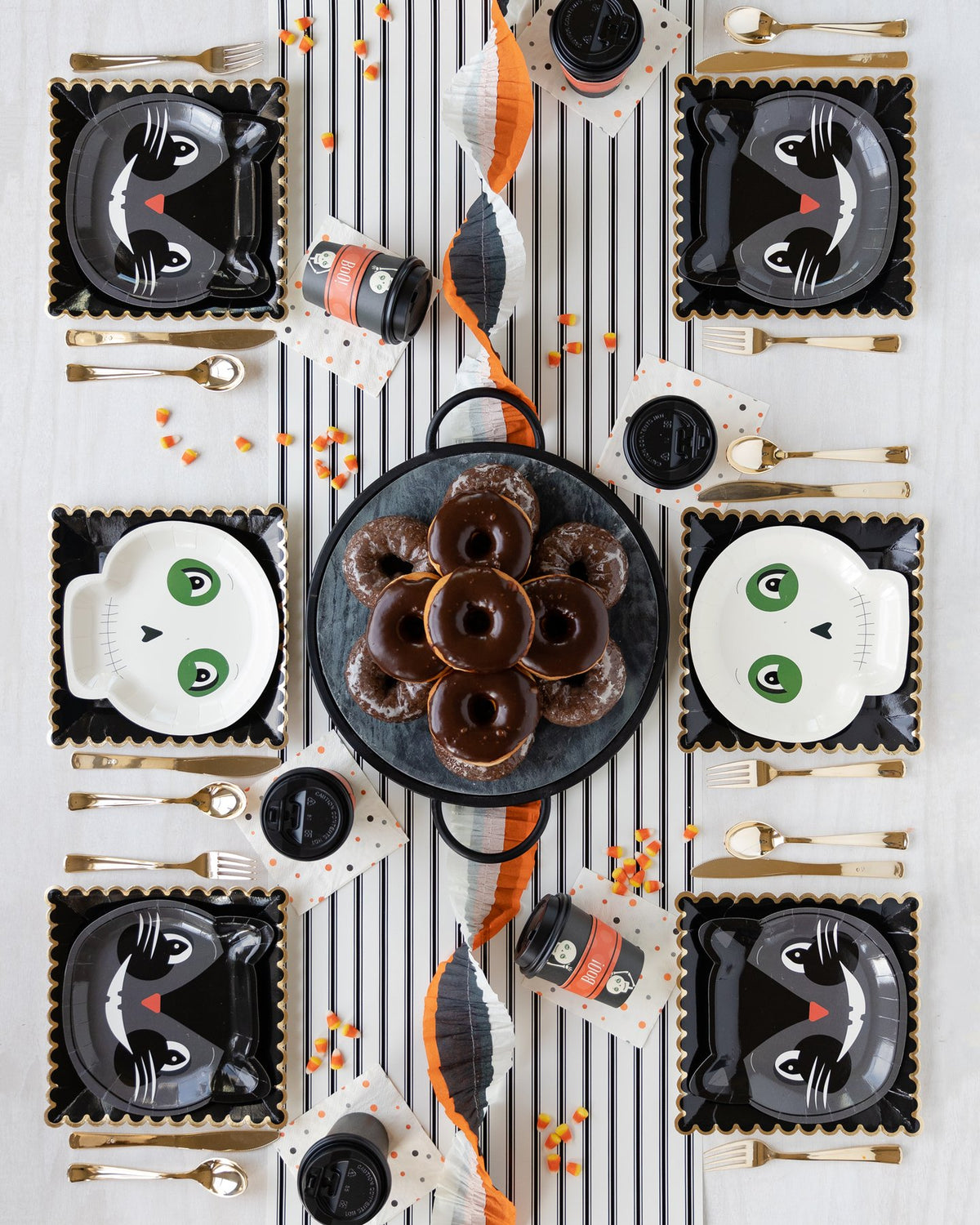 Cream with Black Striped Table Runner Halloween Theme Party