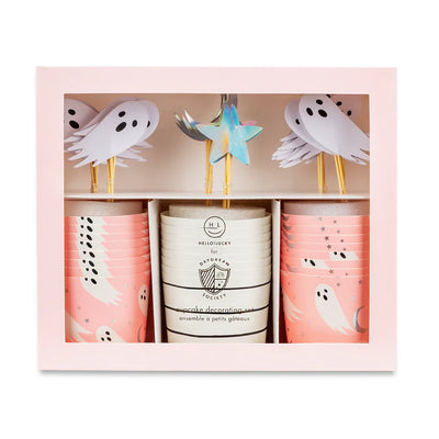 Pink Halloween Ghost Cupcake Decorating Kit 24ct