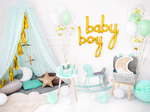Gold Baby Letter Balloon Banner with Boy Balloon