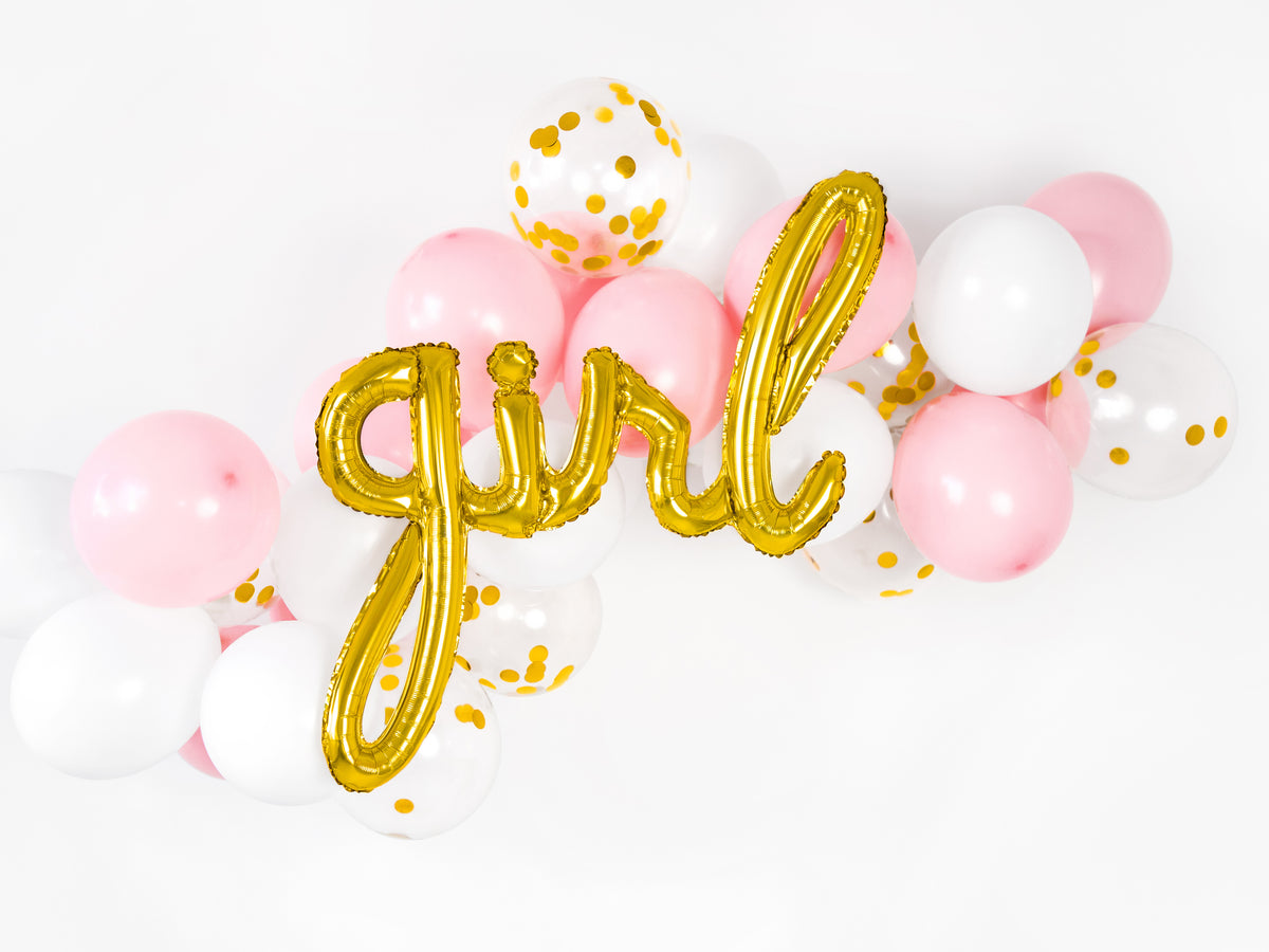 Gold Girl Letter Balloon Banner with balloons