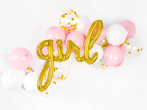 Gold Girl Letter Balloon Banner with balloons