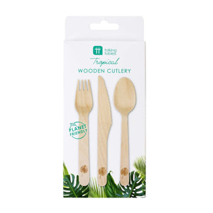 Tropical Wooden Cutlery Set for 6 Pack