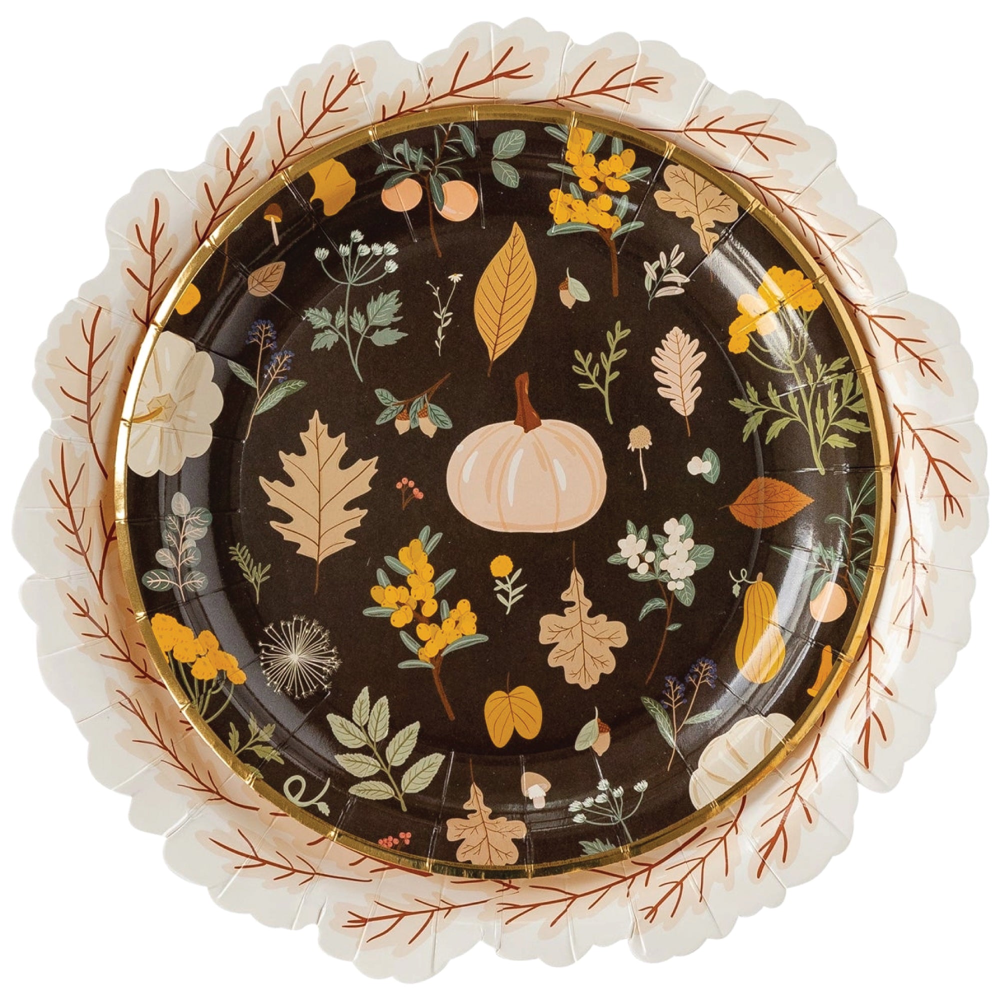 Fall Harvest Leaves Wreath Lunch Plates 8ct with Pumpkin Plate