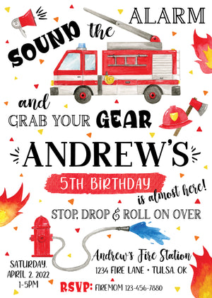 Front Fire Truck Birthday Party Printable Invitation | The Party Darling