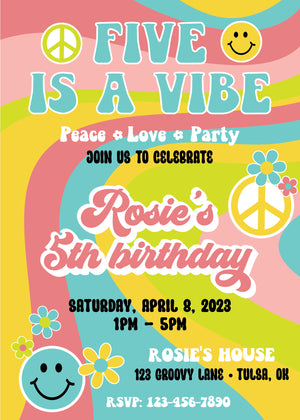 Printable Five is a Vibe Groovy Birthday Invitation | The Party Darling