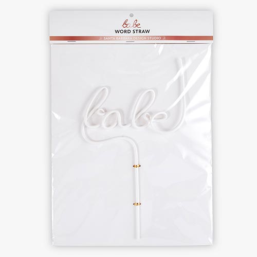 White BABE Plastic Word Straw Packaged
