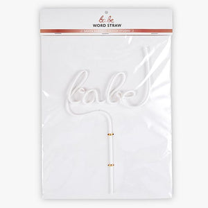 White BABE Plastic Word Straw Packaged