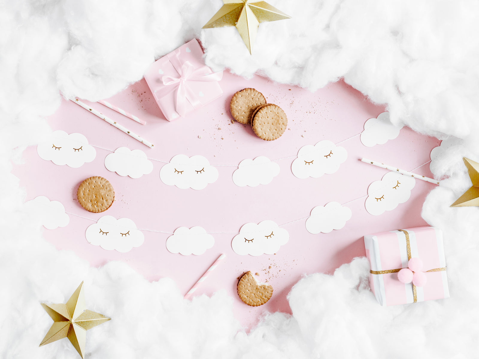 White Happy Clouds Garland 8.75ft | The Party Darling