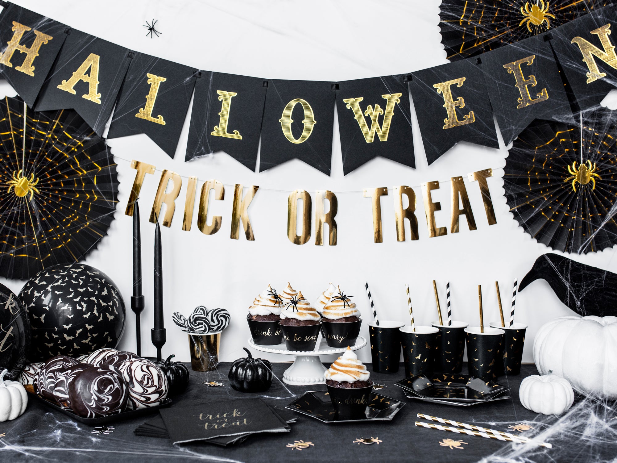Black and Gold Halloween Pennant Banner | The Party Darling