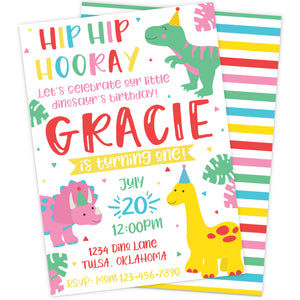 Personalize Pink Girl Dinosaur Birthday Invitation | The Party Darling