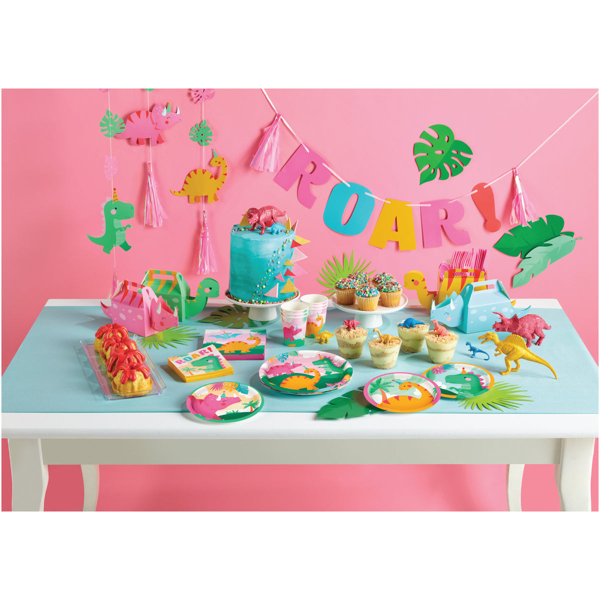 Girl Little Dino Pink Dinosaur Birthday Party Tableware Kit For 16 Gue