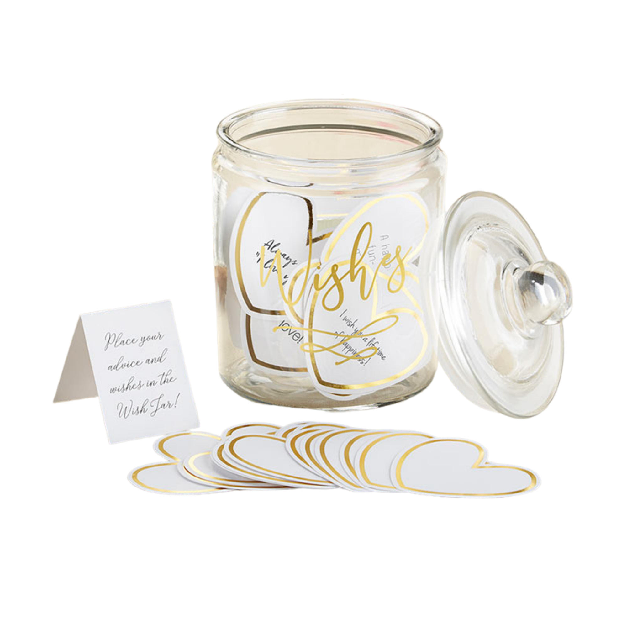 Glass Wishes Jar with Heart Advice Cards 50ct | The Party Darling