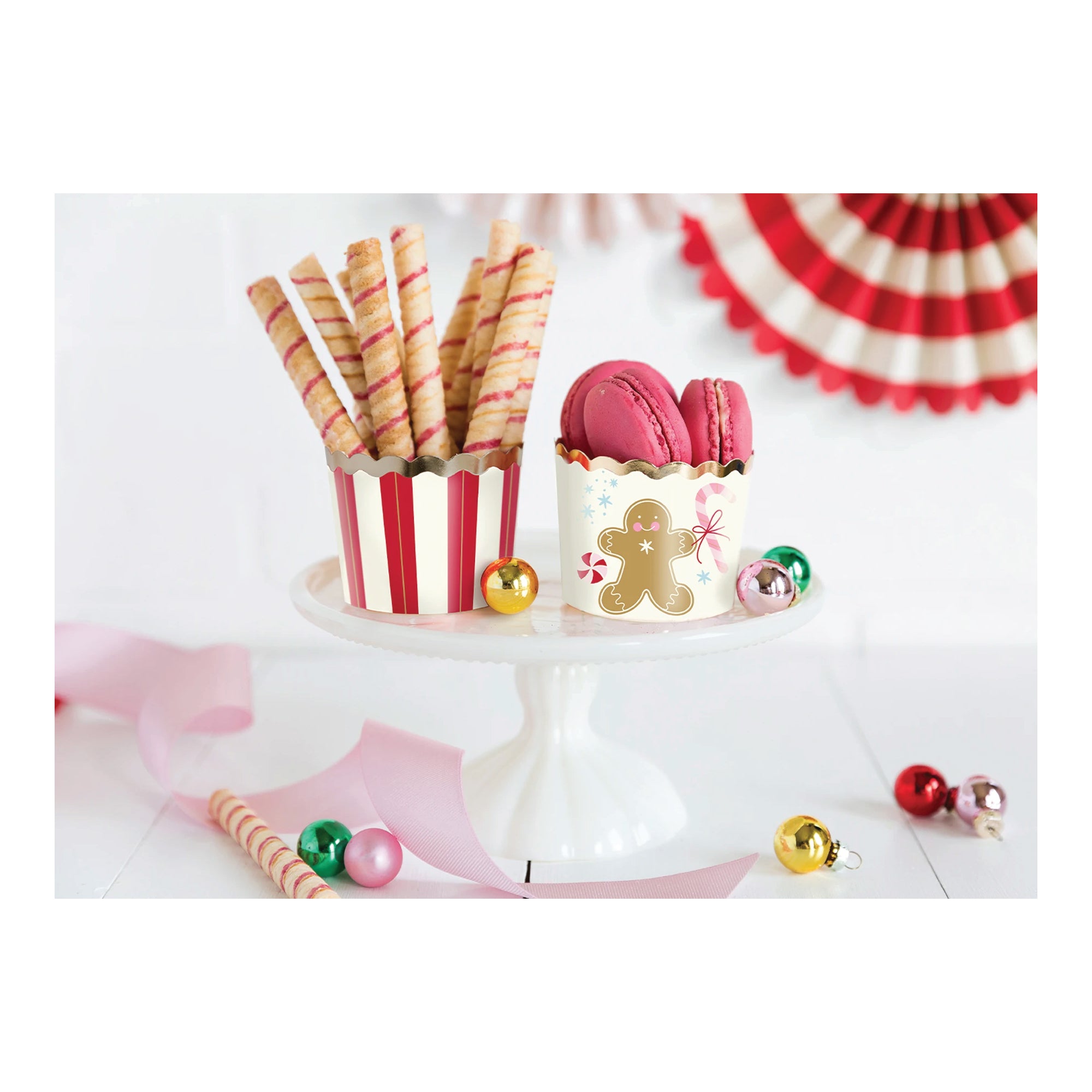 Red Striped & Gingerbread Man Baking Cups 50ct | The Party Darling