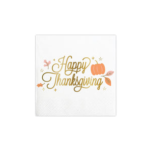 Gold Foil Happy Thanksgiving Dessert Napkins 18ct | The Party Darling