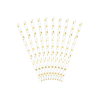 Gold Metallic Heart Paper Straws 10ct