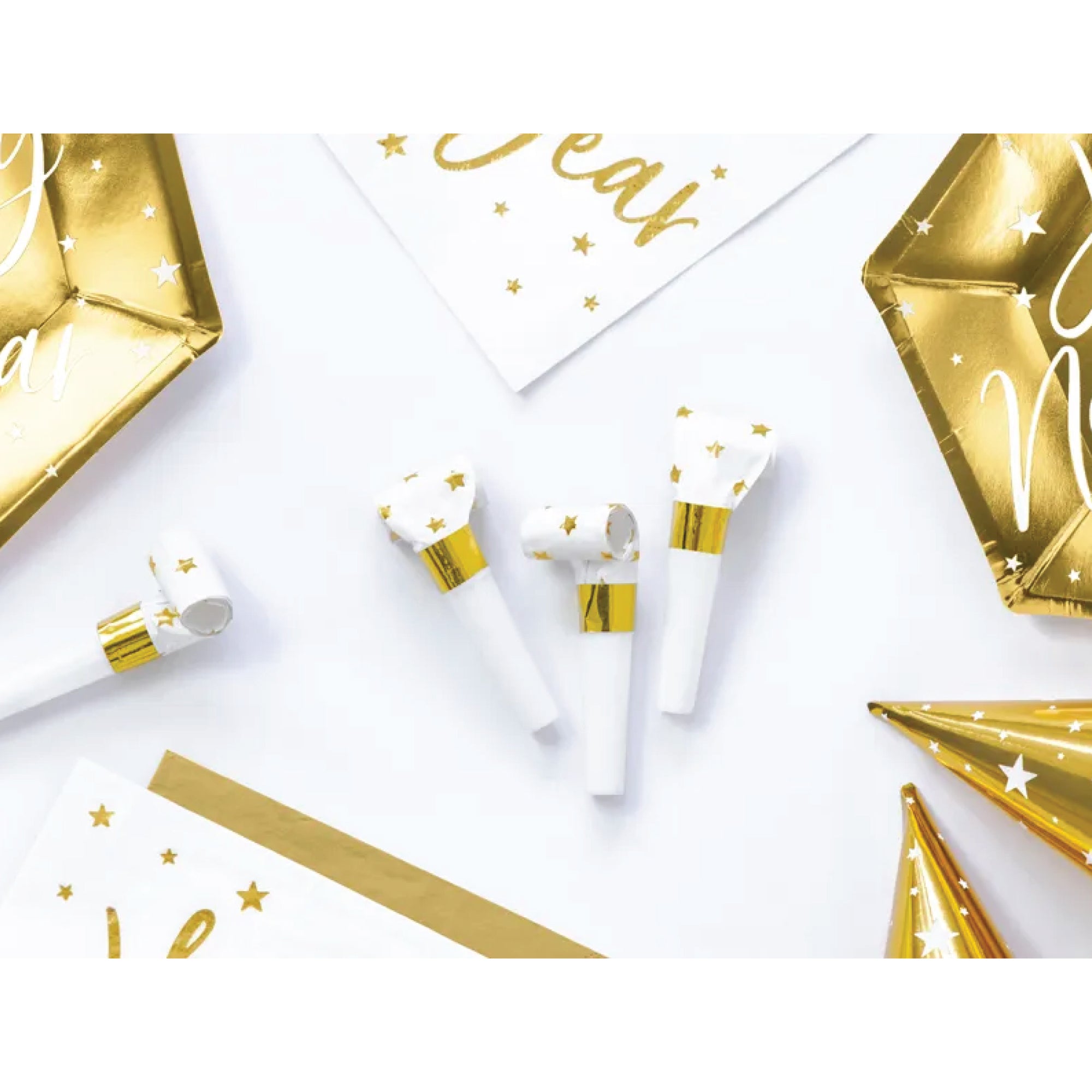 Gold Star Blowout Horns 6ct | The Party Darling