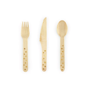 Gold Stars Wooden Cutlery Set for 6 | The Party Darling