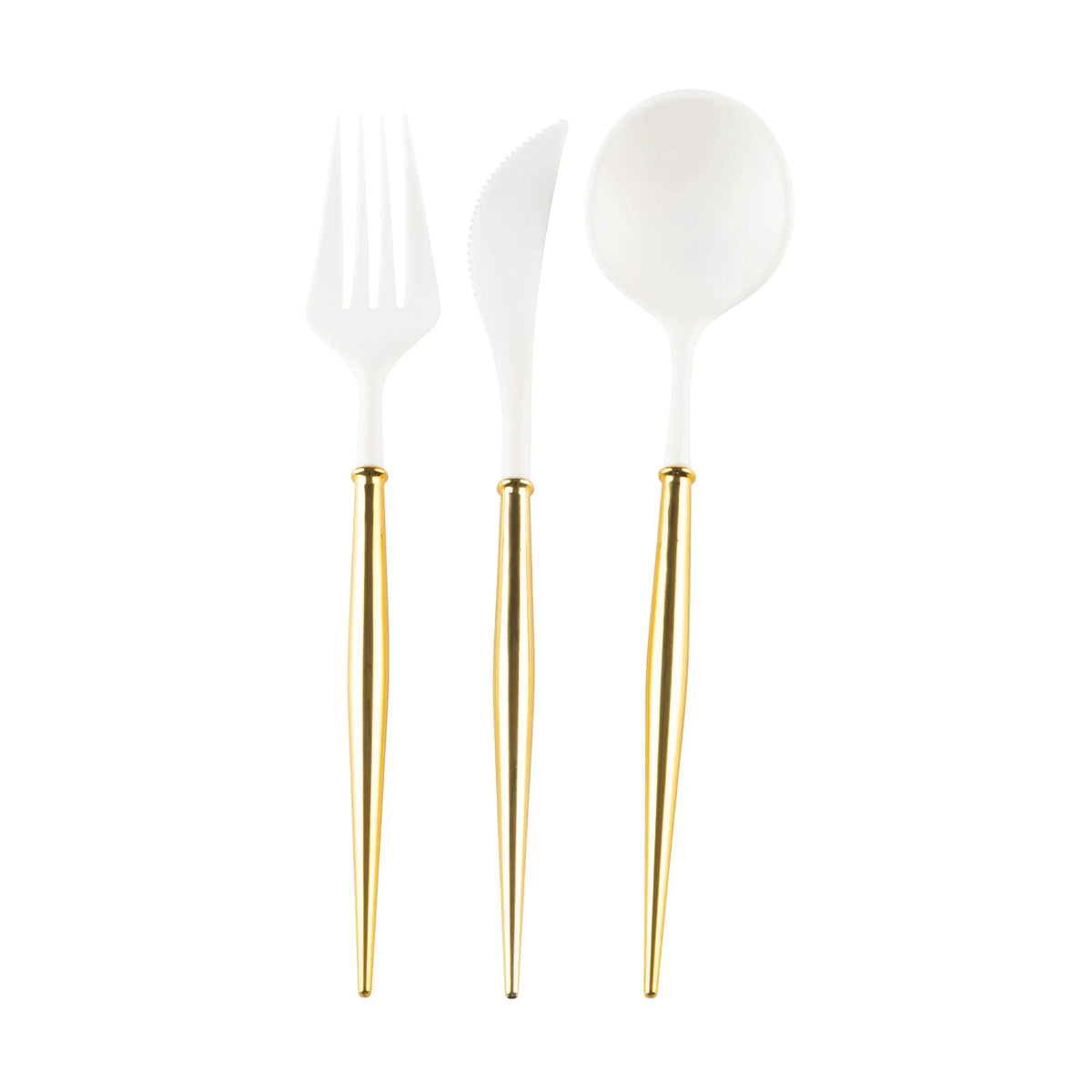Gold & White Plastic Cutlery Set for 8