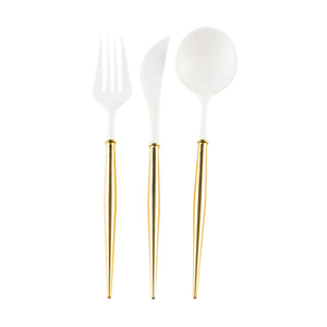 Gold & White Plastic Cutlery Set for 8 | The Party Darling