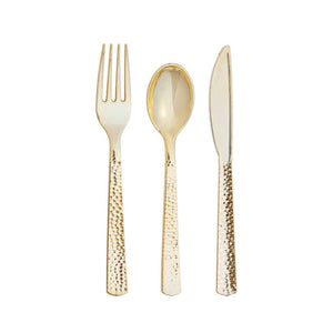Gold Premium Plastic Hammered Cutlery Service for 8 | The Party Darling