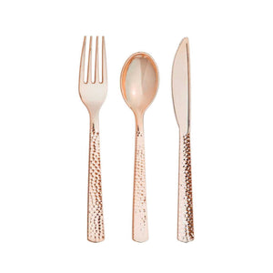 Rose Gold Premium Plastic Hammered Cutlery Service for 8 | The Party Darling