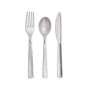 Silver Premium Plastic Hammered Cutlery Service for 8 | The Party Darling