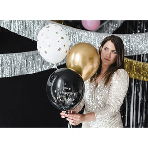 Black, White and & Gold Happy New Year Latex Balloon Bouquet 6ct Party Display