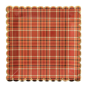 Fall Plaid Scalloped Square Plates 8ct | The Party Darling
