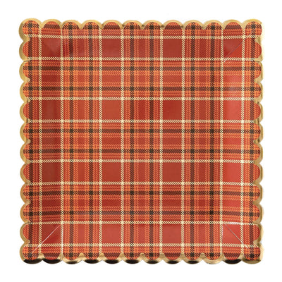 Fall Plaid Scalloped Square Lunch Plates 8ct