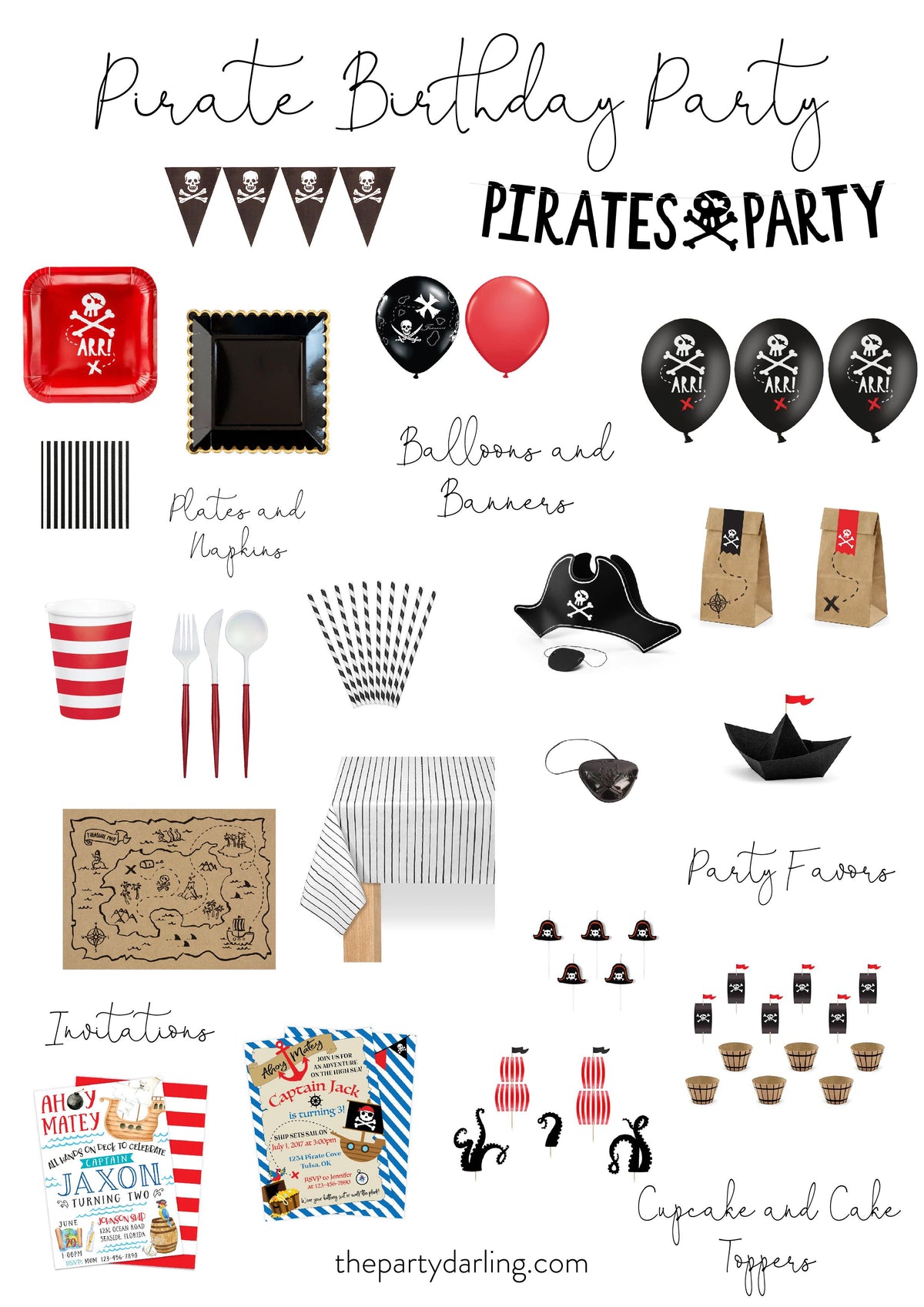 Pirate Birthday Party Decorations Kit, Pirate Happy Birthday Banner, Pirate  Latex Balloons,Black Red Gold Balloons for Pirate Theme Party Supplies,  Kids Birthday 