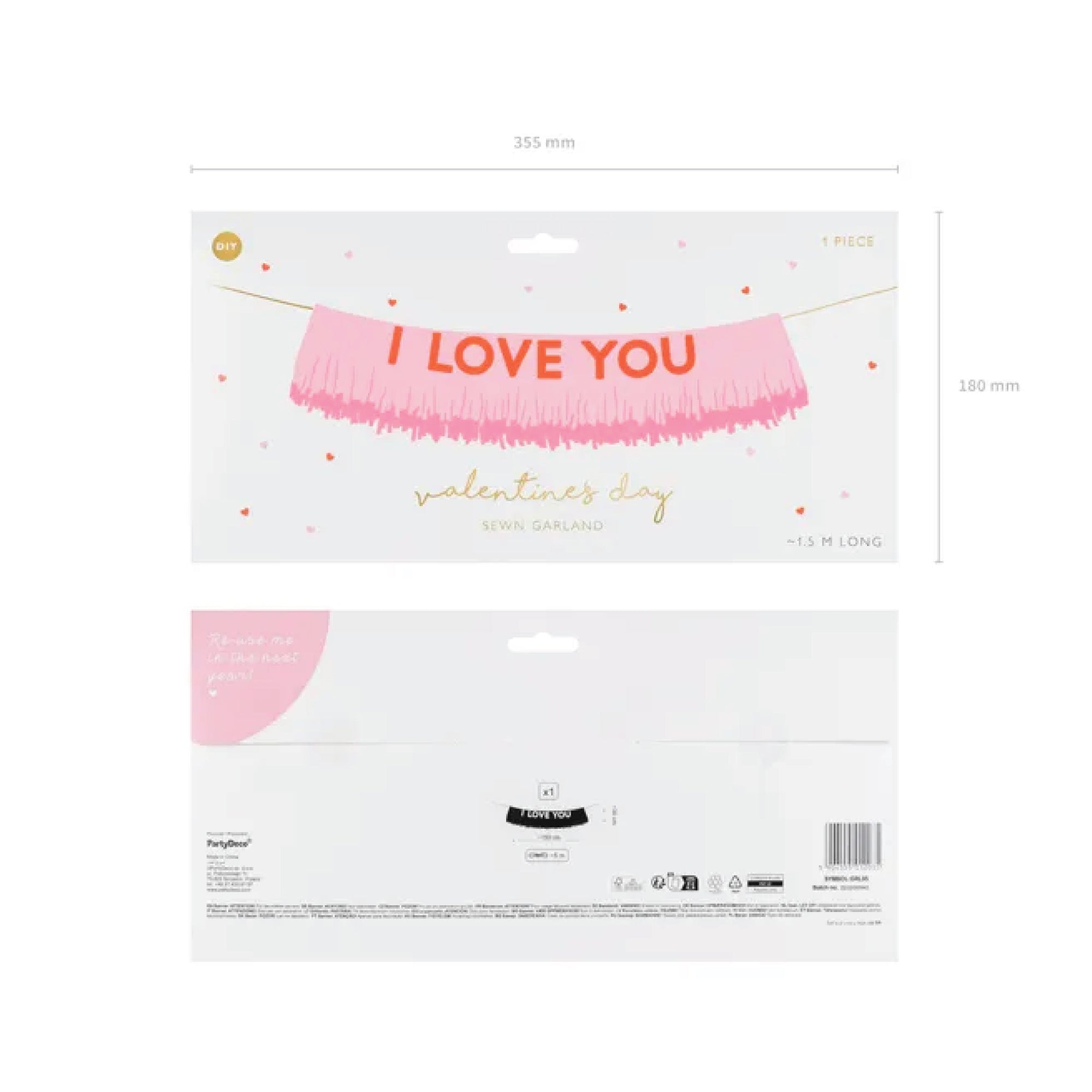 Pink & Red I Love You Fringe Banner 5ft | The Party Darling