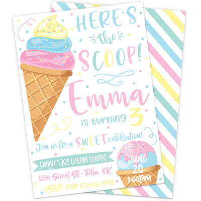 Here's the Scoop Ice Cream Birthday Party Invitation