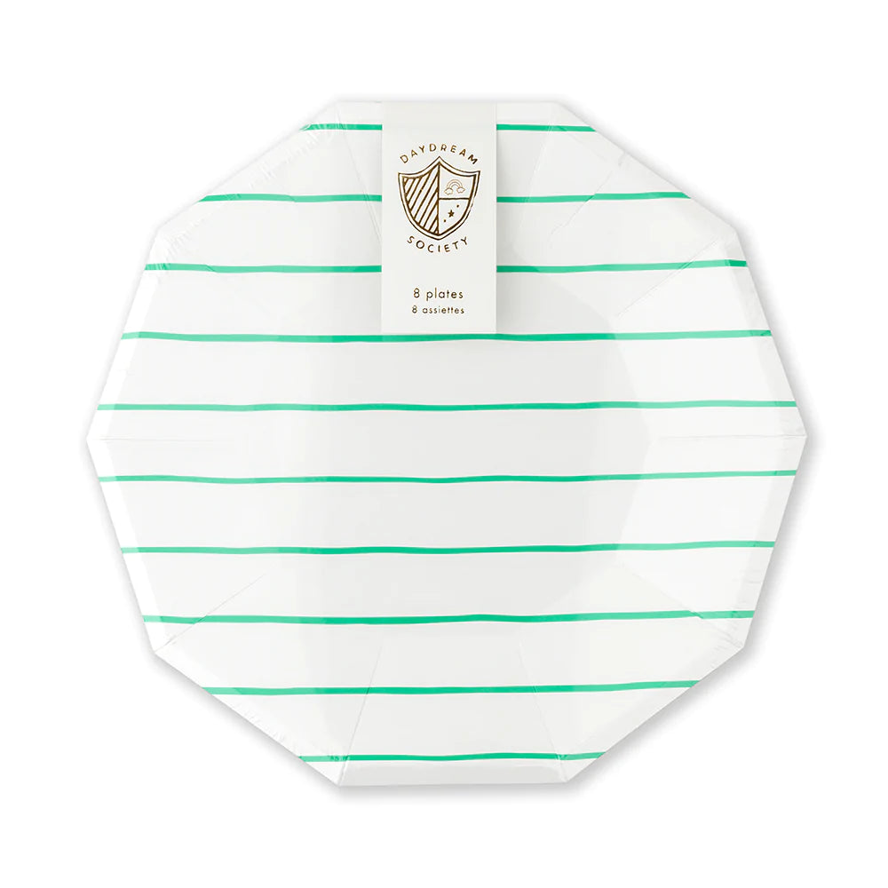 Frenchie Green Striped Lunch Plates 8ct | The Party Darling