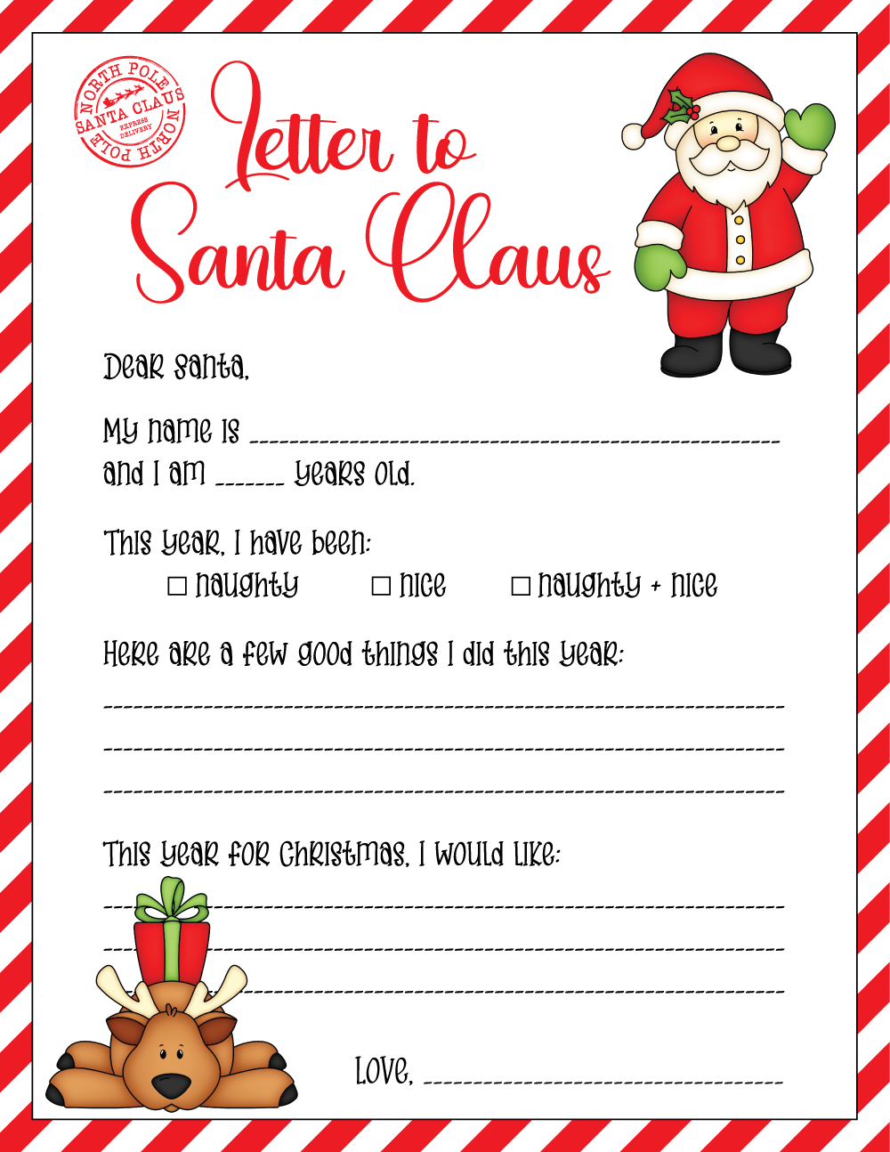 Free Printable Letter to Santa Christmas Gift List The Party Darling