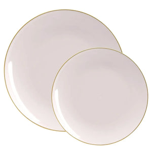 Linen Gray With Gold Rim Plastic Dinner Plates 10ct Set