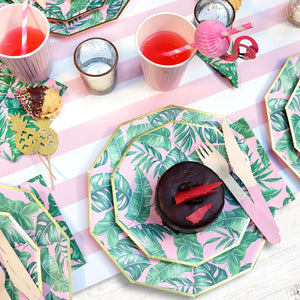 Pink Palm Leaf Dessert Plates 10ct - The Party Darling