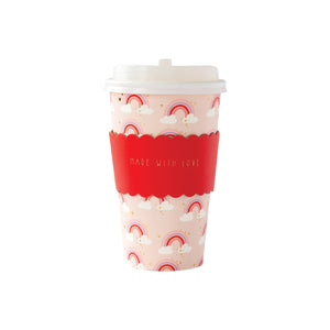 Pink Made with Love Rainbow Coffee Cups with Lids 8ct | The Party Darling