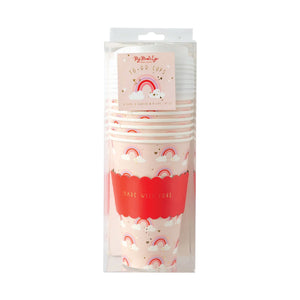 Pink Made with Love Rainbow Coffee Cups with Lids 8ct Packaged